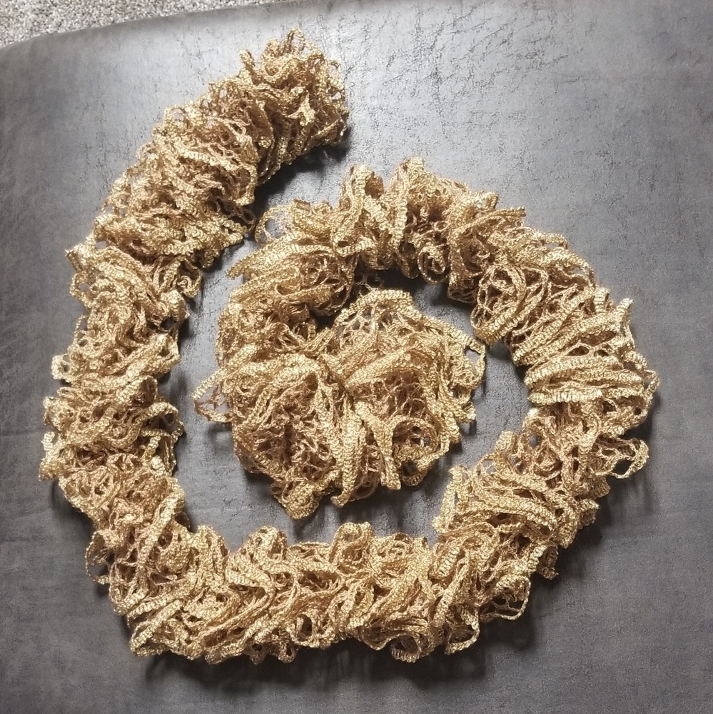 Beige Gold Glitter Ruffle Scarf
